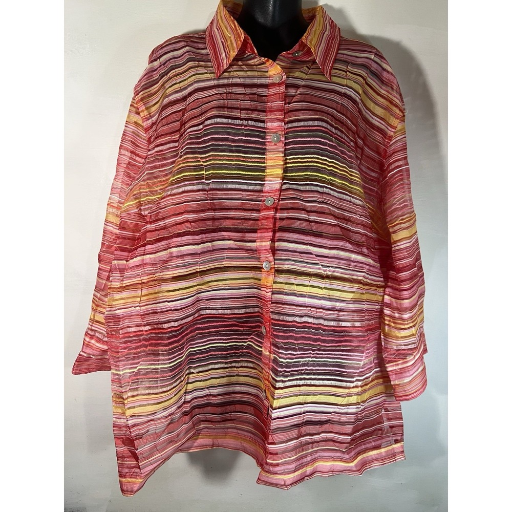 Choices 3xl Womens Mesh Top Beach Vacay Pink Tropical Loungewear See Through